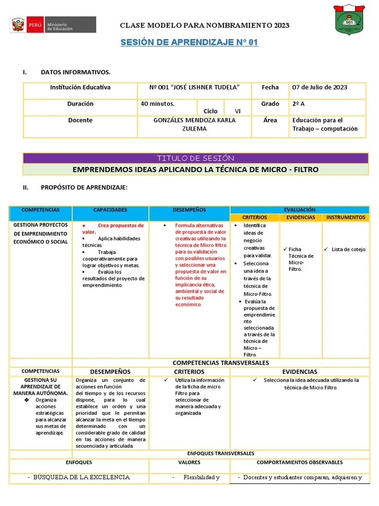 Sesión De Aprendizaje #01 | PDF