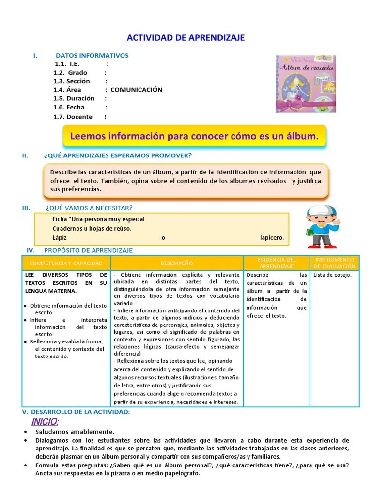 D1 A1 SESION COM. Leemos Información Para Conocer Cómo Es Un Álbum ...