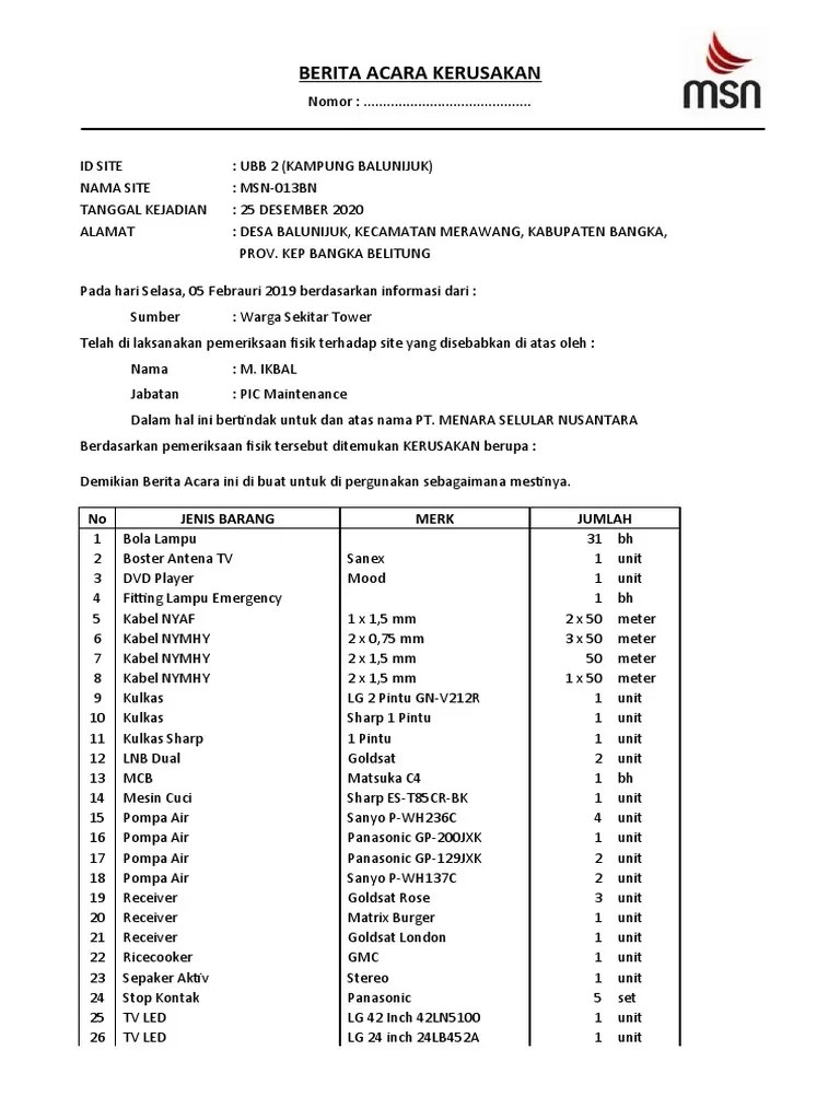 Berita Acara Kerusakan | PDF