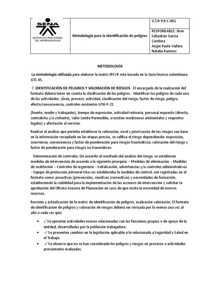 4.1.1 Metodología Para La Identificación, Evaluación Y Valoración De Peligros 4 | PDF