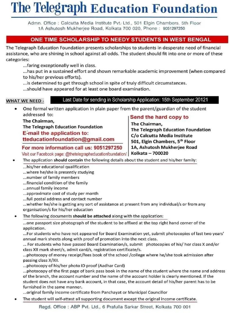 Telegraph Education Foundation Scholarship Pdf