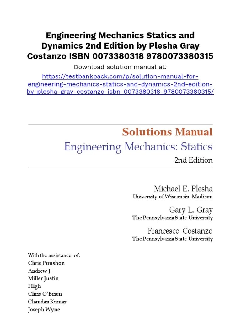 Engineering Mechanics Statics And Dynamics 2nd Edition Plesha Solutions ...