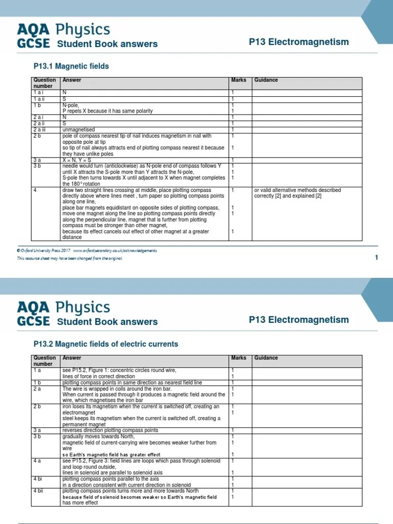AQA GCSE Physics Combined End Of Topic P13 | PDF | Compass | Magnetic Field