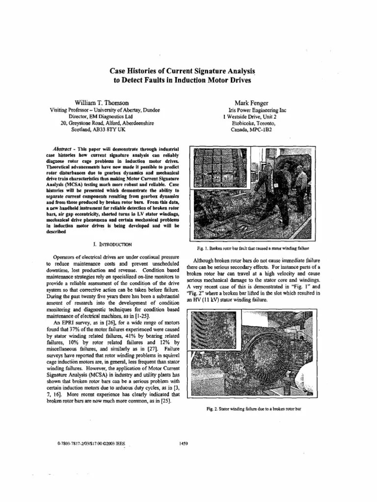 Case Histories Of Current Signature Analysis To Detect Faults In Induction Motor Drives | PDF
