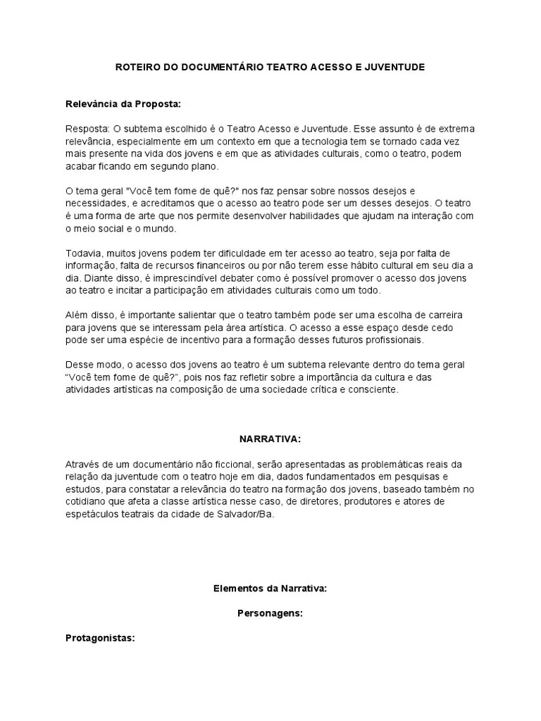 Textos Slide - Roteiro Do Documentário Teatro Acesso E Juventude (1) 4 | PDF