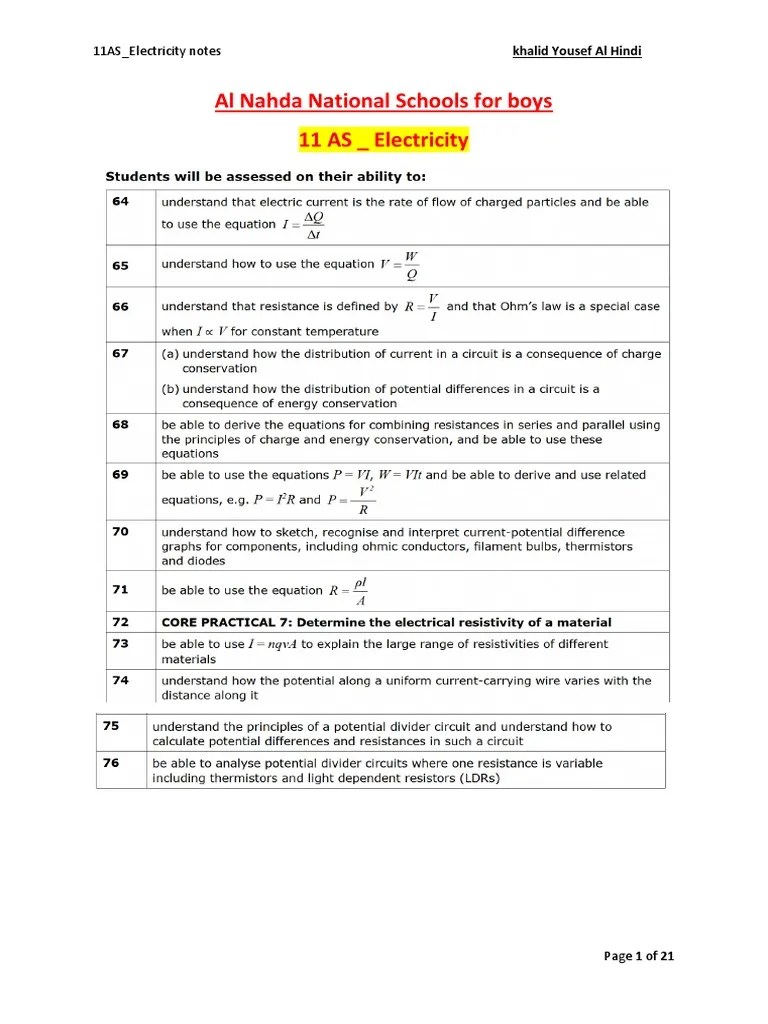 Electricity - Part 1 | PDF | Electrical Resistivity And Conductivity ...