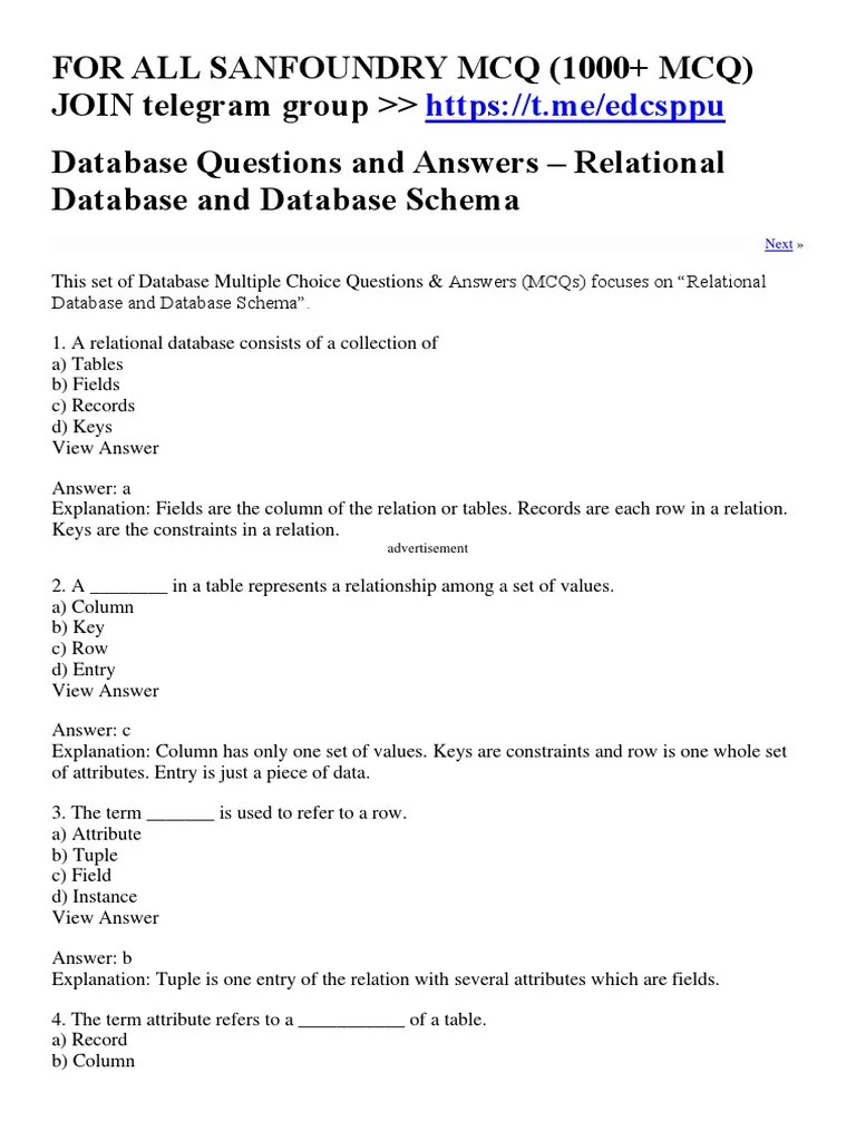 MCQ DBMS | PDF | Computers