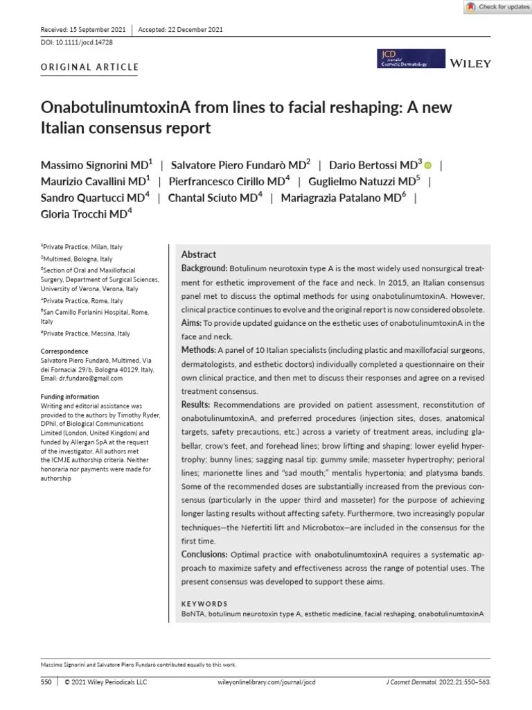 02.06.22 J Of Cosmetic Dermatology - (OnabotulinumtoxinA From Lines To Facial Reshaping | PDF ...