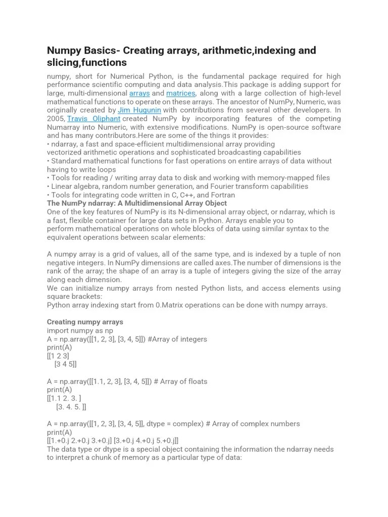 Numpy Basics | PDF
