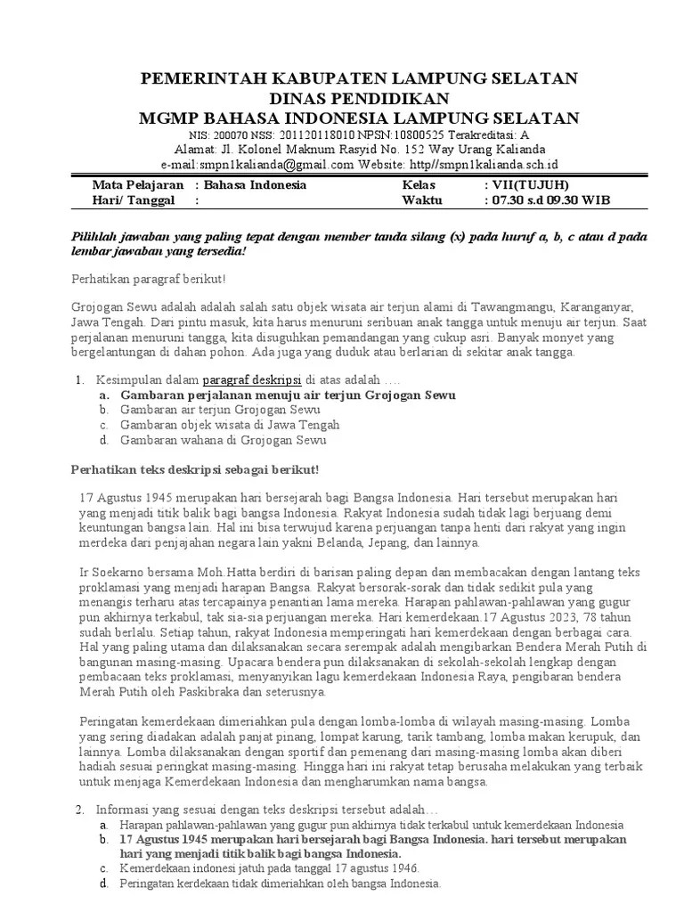 Assesmen Bahasa Indonesia Kelas 7 | PDF | Kajian Bahasa Asing | Fiksi Umum