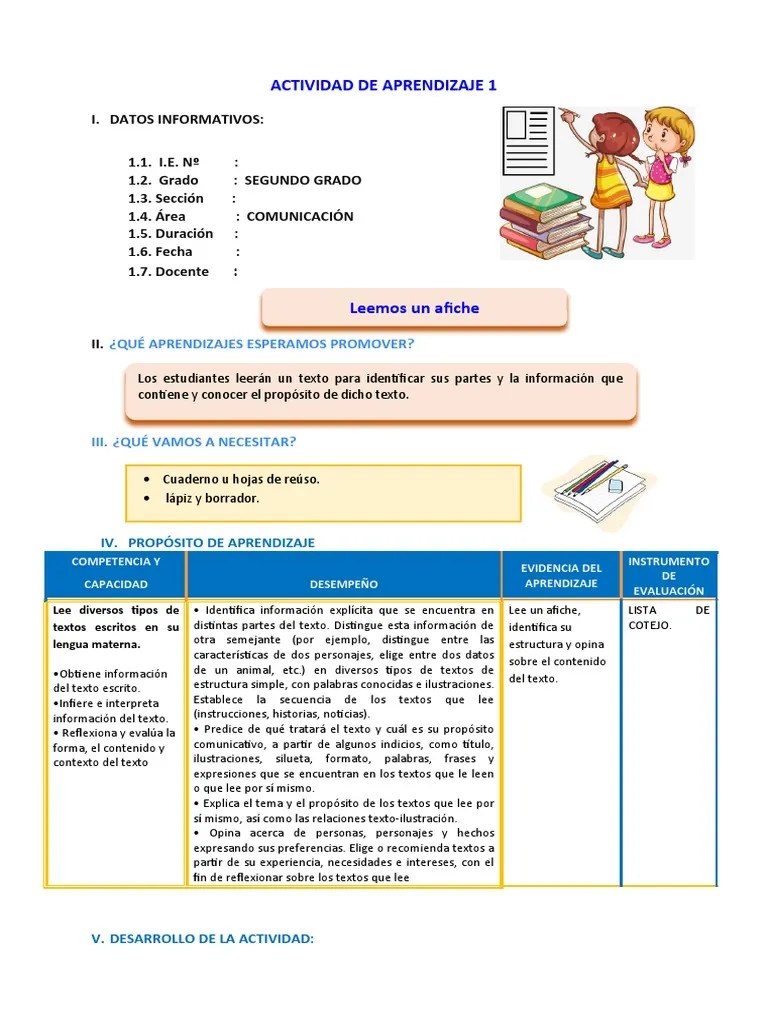 D1 A1 SESION COM. Leemos Un Afiche | PDF | Evaluación | Póster