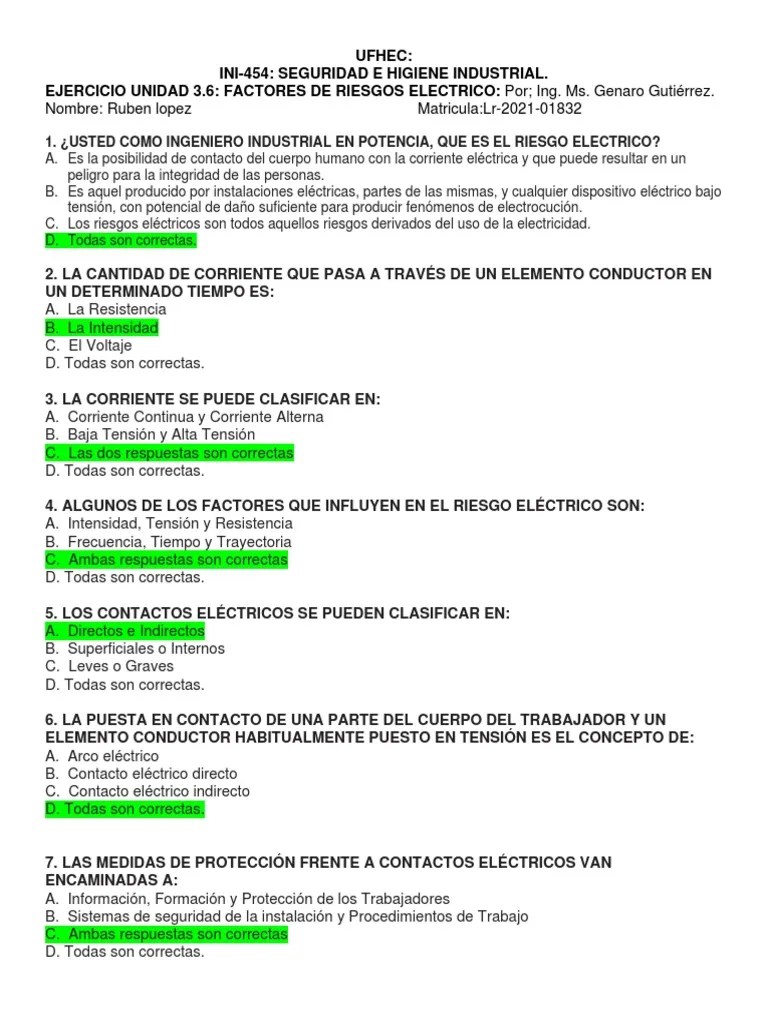 2020 Ejerccio Unidad 3.6 Factores De Riesgos Electrico | PDF | Corriente Eléctrica | Electricidad