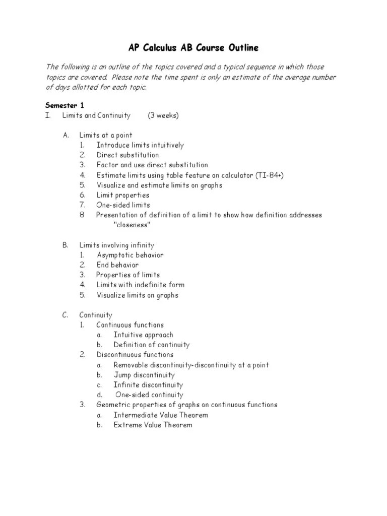 AP Calculus AB Course Outline | PDF