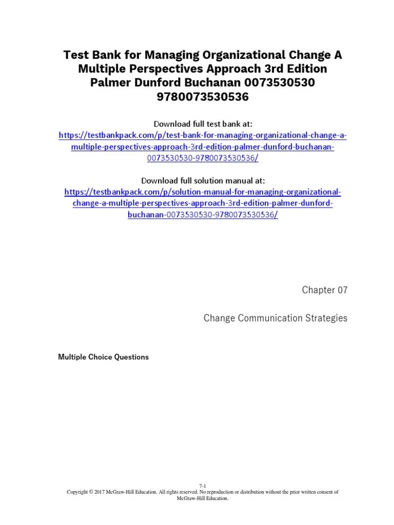 Managing Organizational Change A Multiple Perspectives Approach 3rd ...