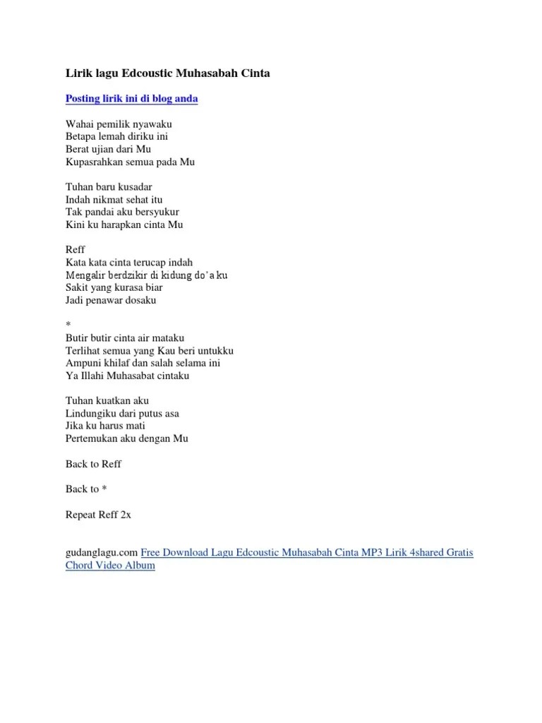 Lirik Lagu Edcoustic Muhasabah Cinta | PDF