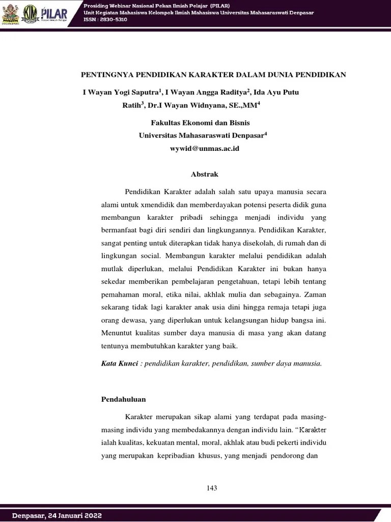 Pentingnya Pendidikan Karakter Dalam Dunia Pendidikan | PDF | Karier & Perkembangan ...