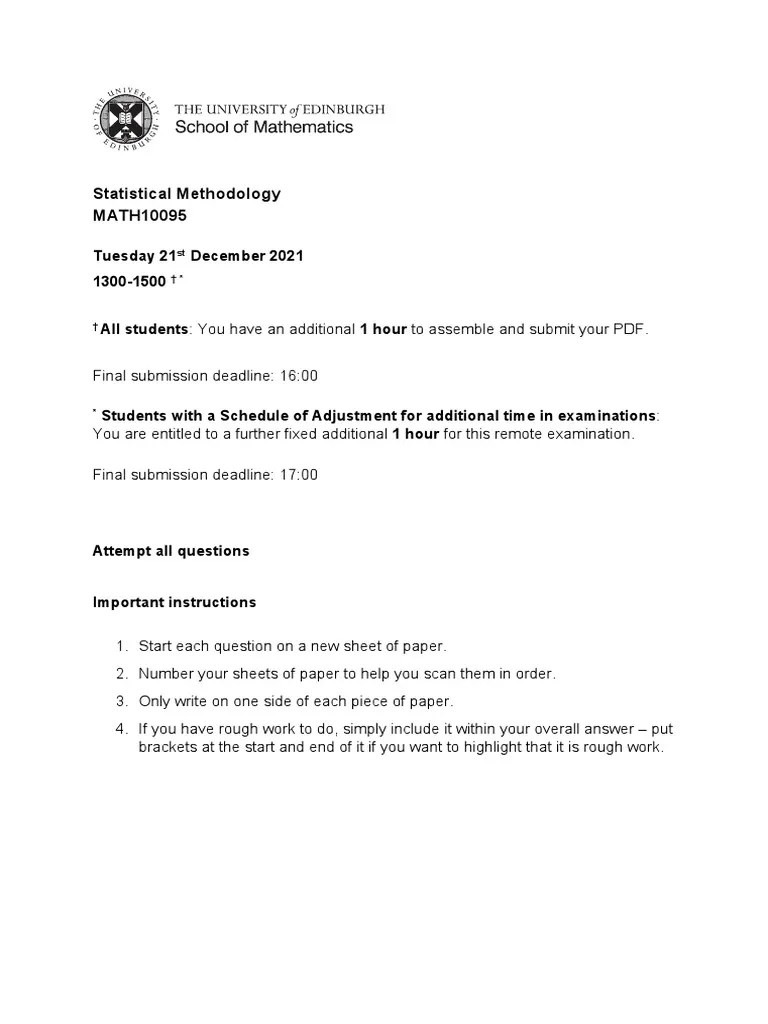 Statistical Methodology Past Paper 2021-2022 | PDF