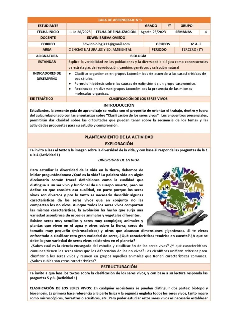 Guia 3. Clasificación De Los Seres Vivos | PDF | Hongo | Taxonomía (biología)