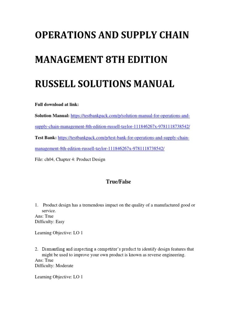 Operations And Supply Chain Management 8th Edition Russell Test Bank 1 ...