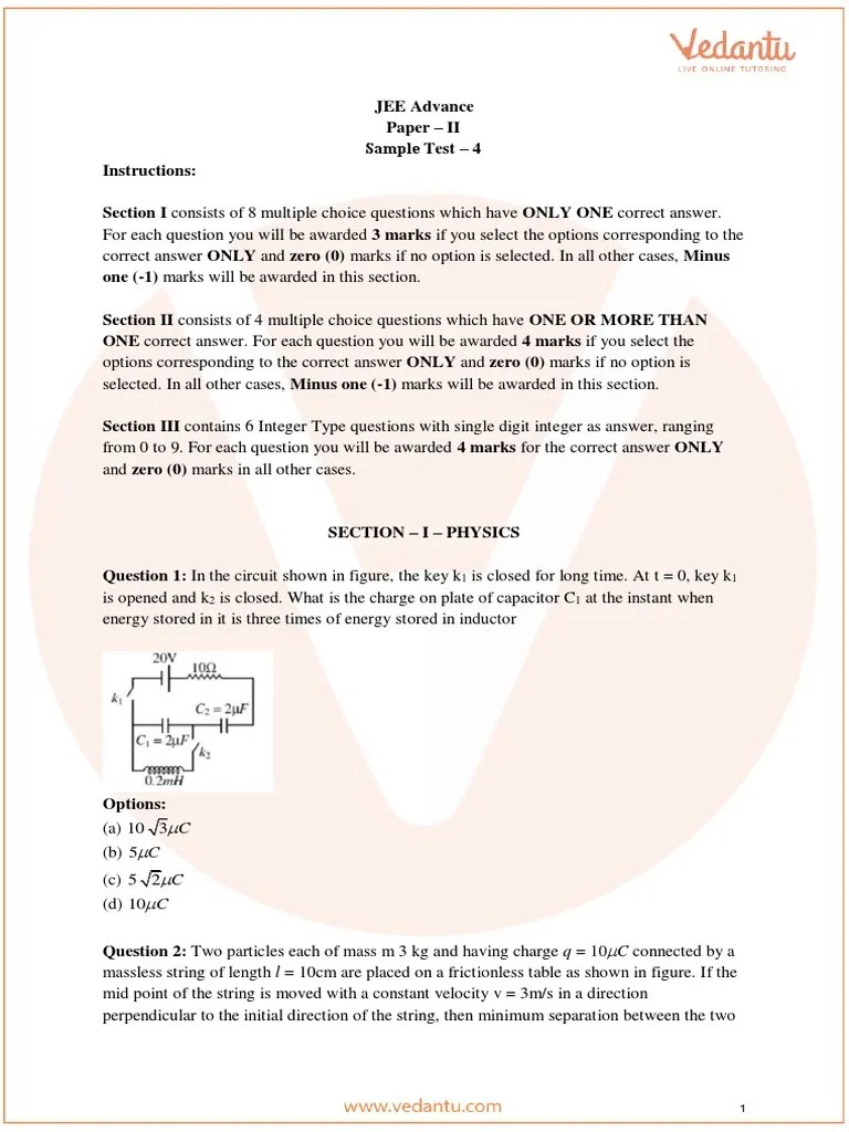 Jee Advanced Sample Question Paper 9 - 072958 | PDF