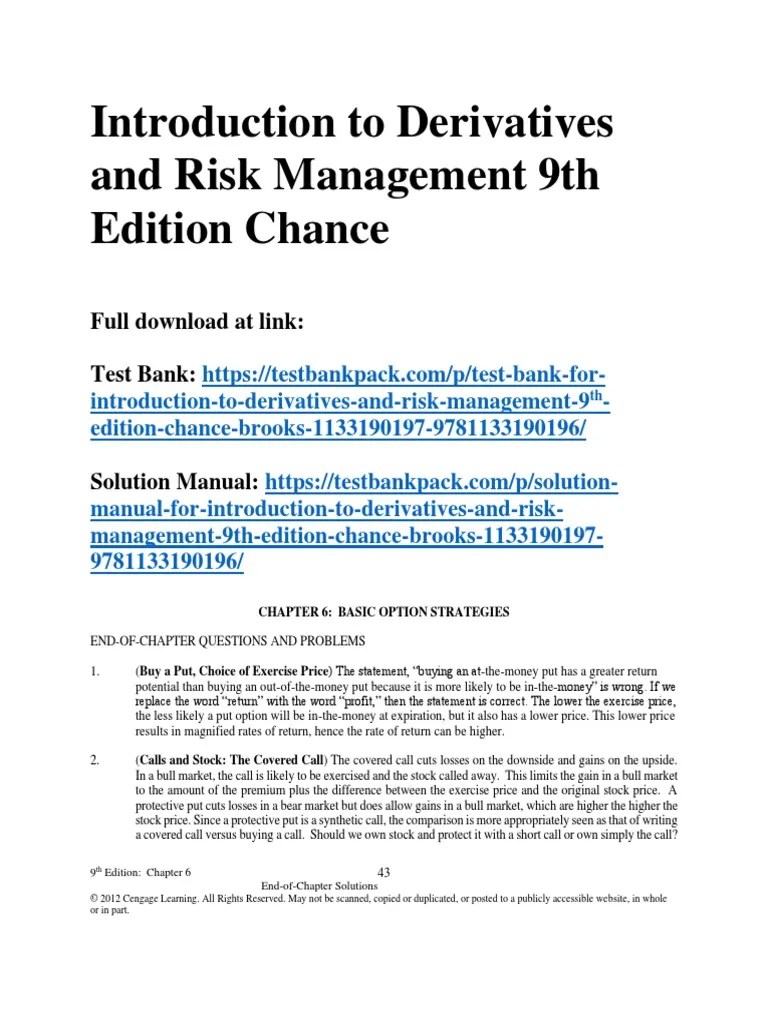 Introduction To Derivatives And Risk Management 9th Edition Chance ...