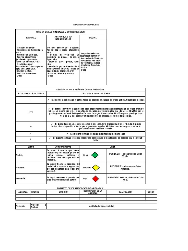 Anexo 1. Instructivo Para Elaboracion De Analisis De Vulnerabilidad | PDF