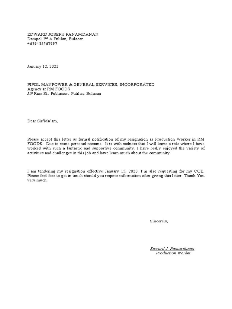 Resignation Letter | PDF