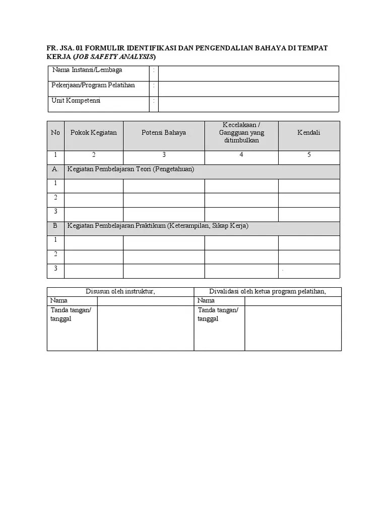 FR - JSA.01 Job Safety Analysis | PDF
