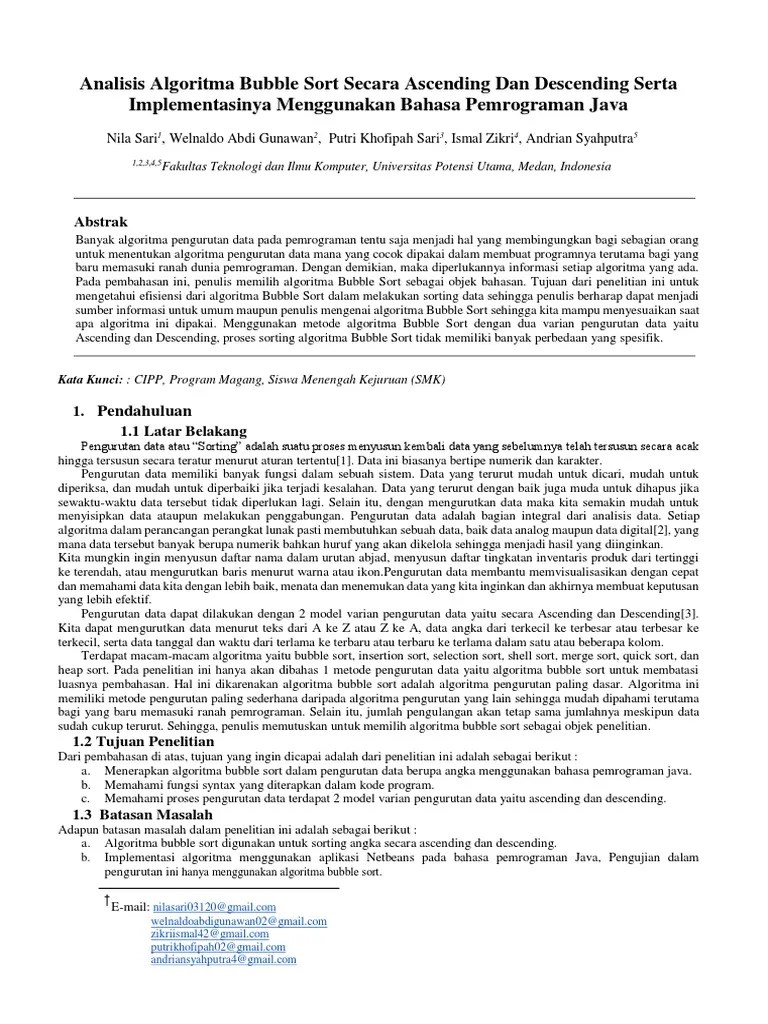 Analisis Algoritma Bubble Sort Secara Ascending Dan Descending Serta ...