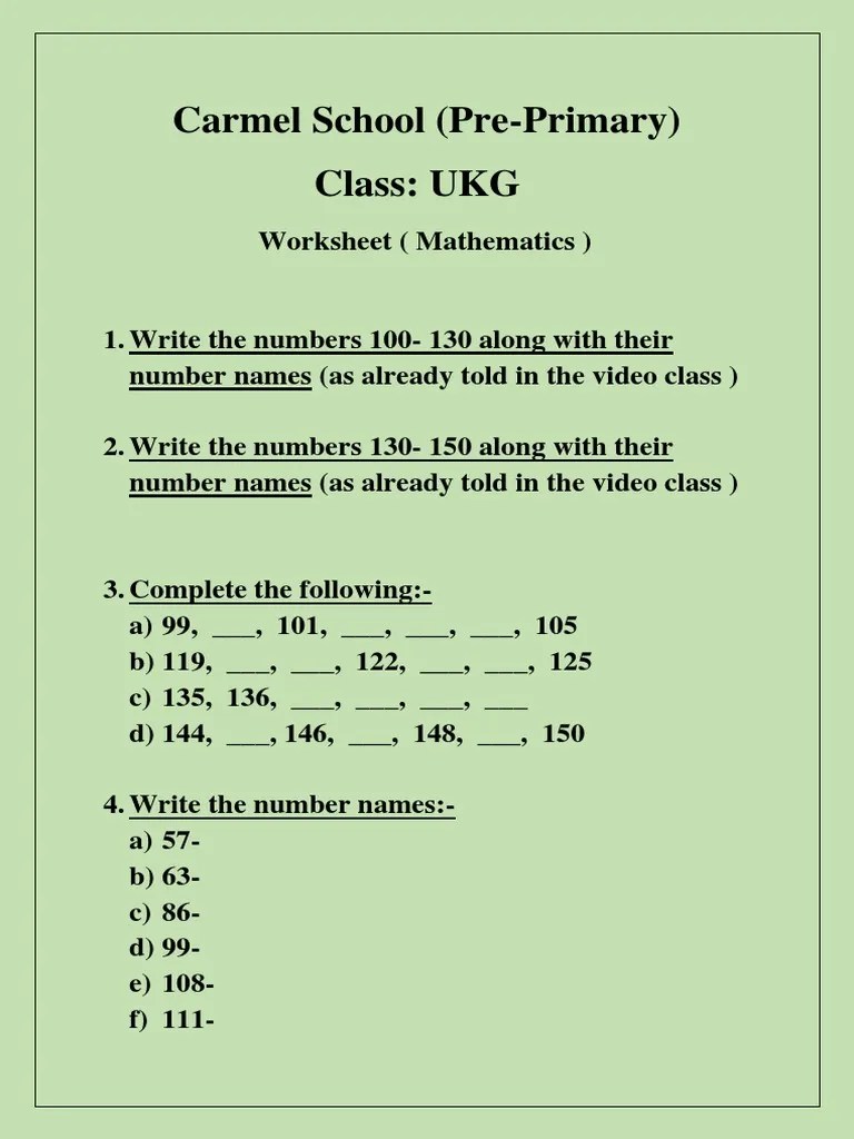 Ukg maths