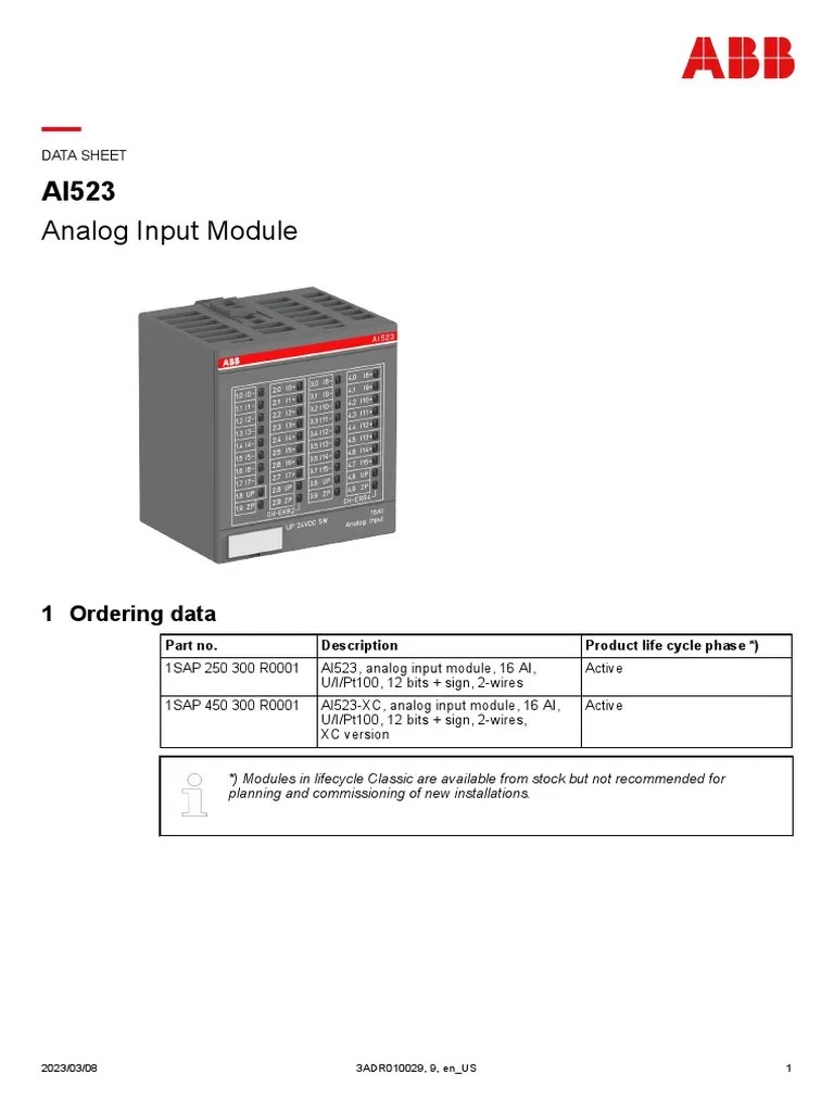 Datasheet PLC ABB Analog Input Module AI523 | PDF | Alternating Current ...