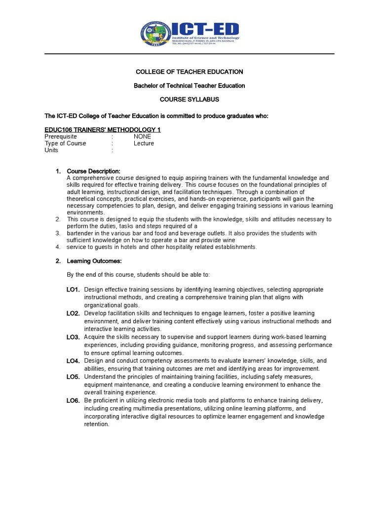 Educ106 Trainers' Methodology 1 | PDF