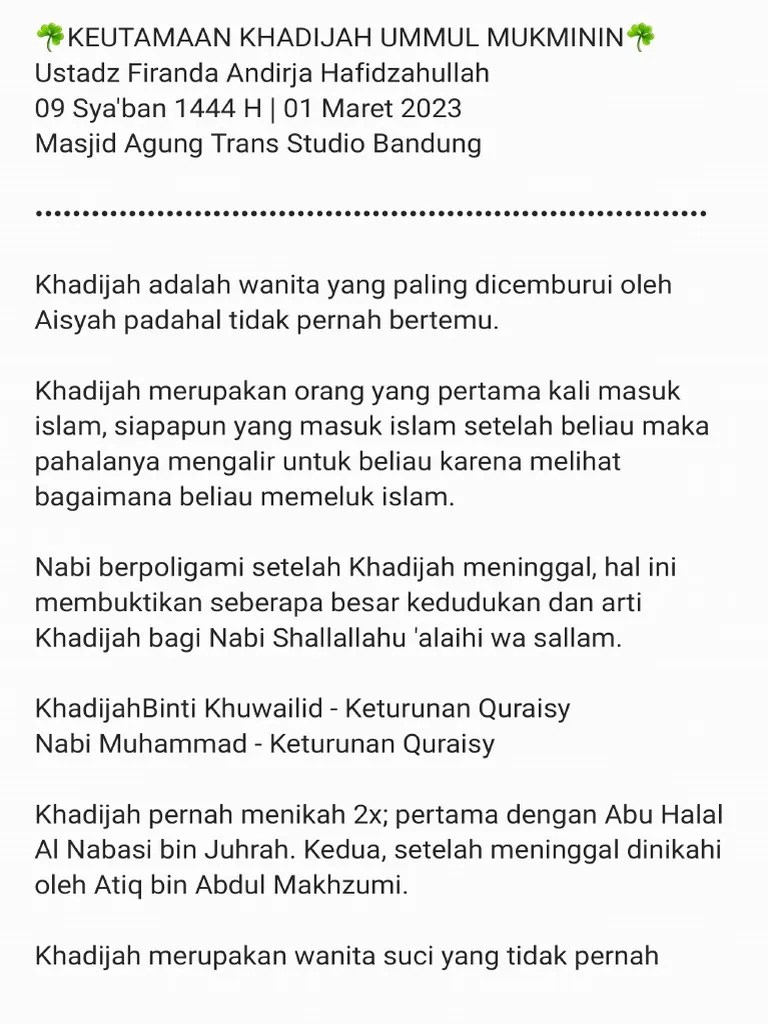 Keutamaan Khadijah Ummul Mukminin - 230301 - 105247 | PDF