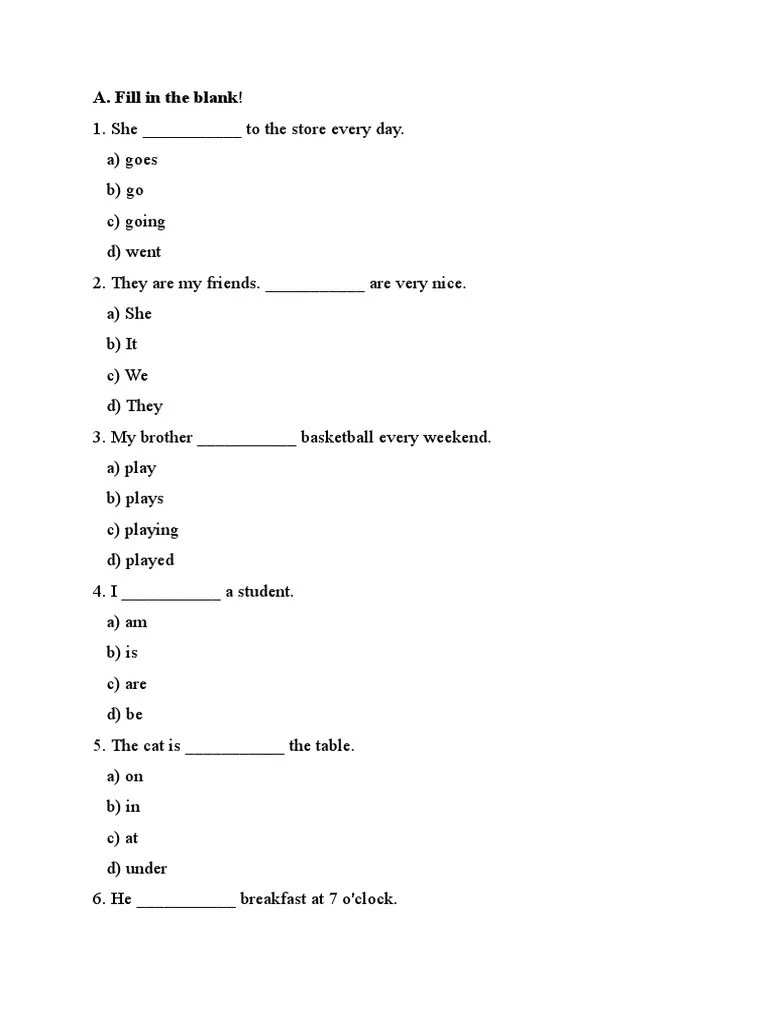 Englih A1 Test | PDF
