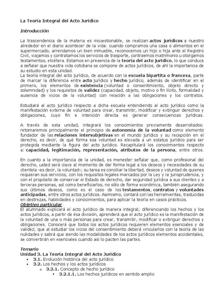 La Teoría Integral Del Acto Jurídico | PDF