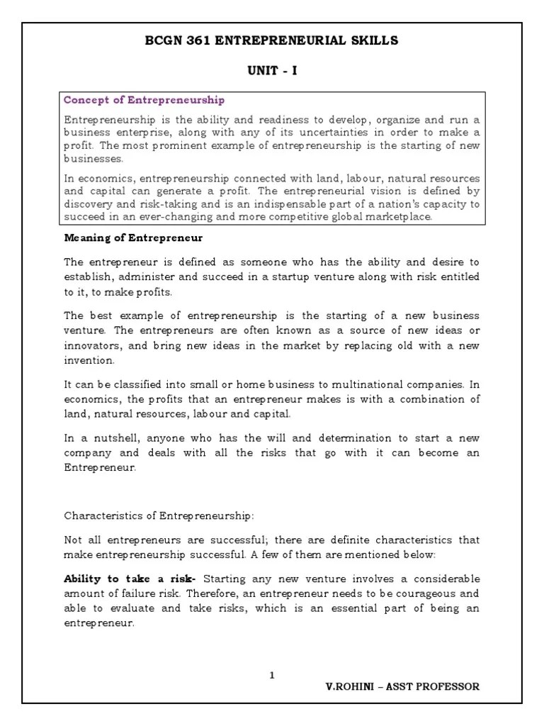 Entrepreneurial Skills - NOTES | PDF | Entrepreneurship | Social ...