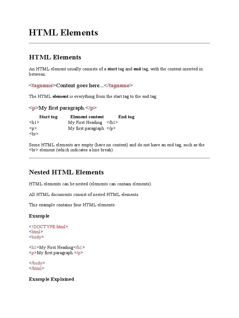 HTML Elements | PDF | Html Element | Html