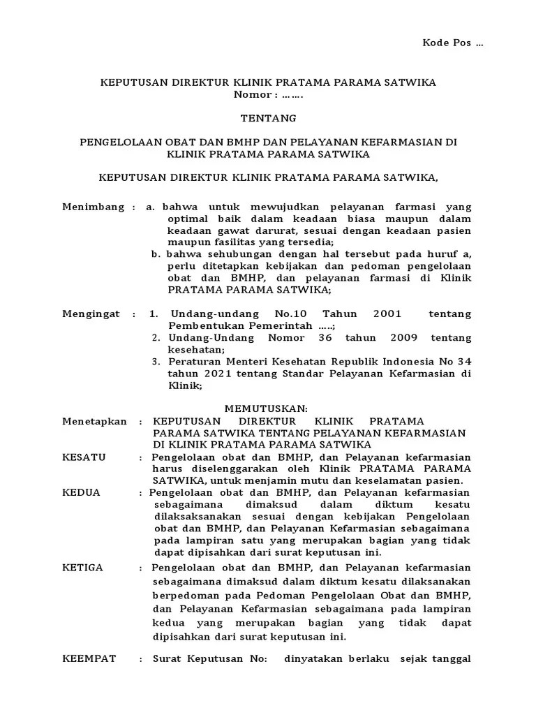 EP 1 EP 3 Dan EP 4 Contoh SK Tentang Pengelolaan Obat Dan Pelayanan Farmasi | PDF