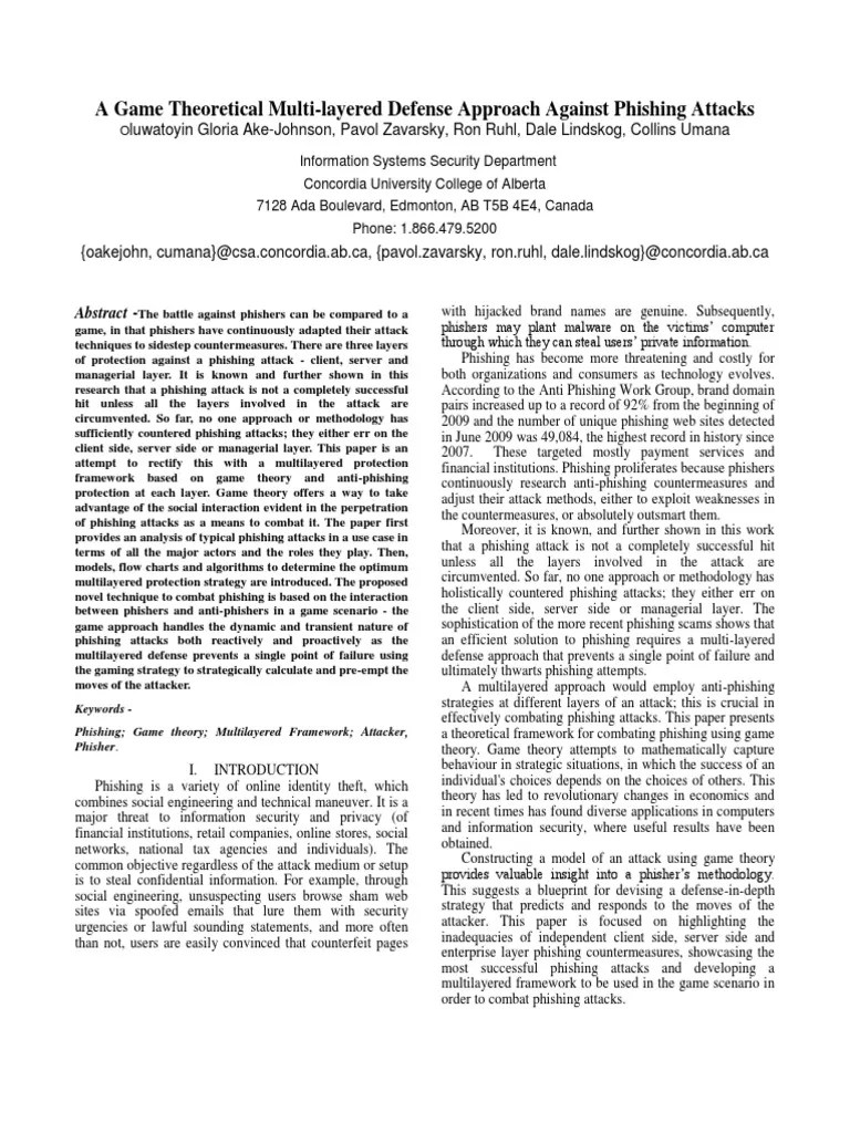 Game Thoretical Multi-Layered Defense Against Phishing Attacks | PDF ...