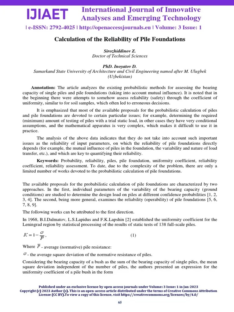 Calculation Of The Reliability Of Pile Foundations | PDF