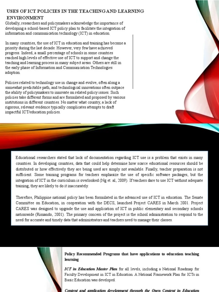 MODULE 4 Uses Of ICT Policies In The Teaching And Learning Environment ...