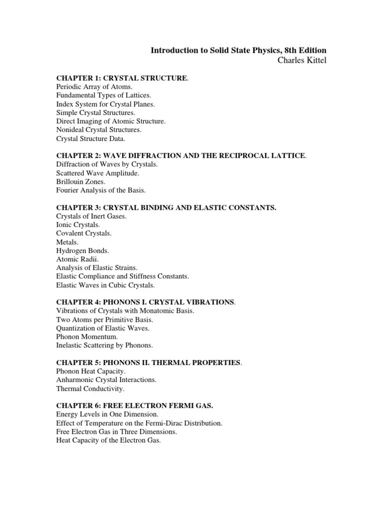 Introduction To Solid State Physics (8th Edition Solution) | PDF