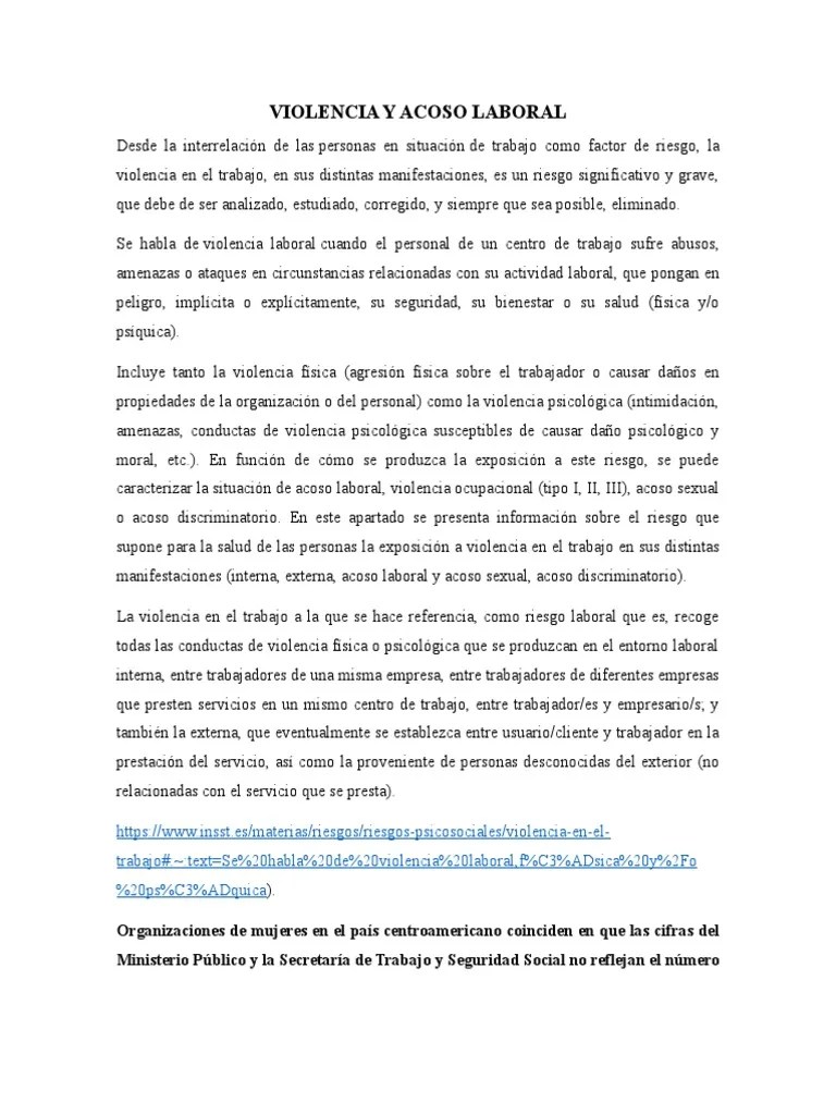 Violencia Y Acoso Laboral | PDF | Acoso Sexual | La Violencia Contra Las Mujeres