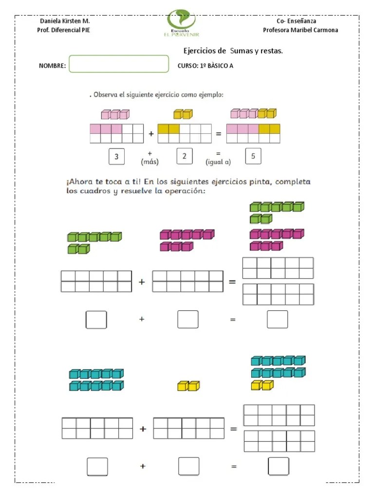 ACTIVIDAD DE SUMAS Y RESTAS BASICAS 1º BASICO 06.06 | PDF