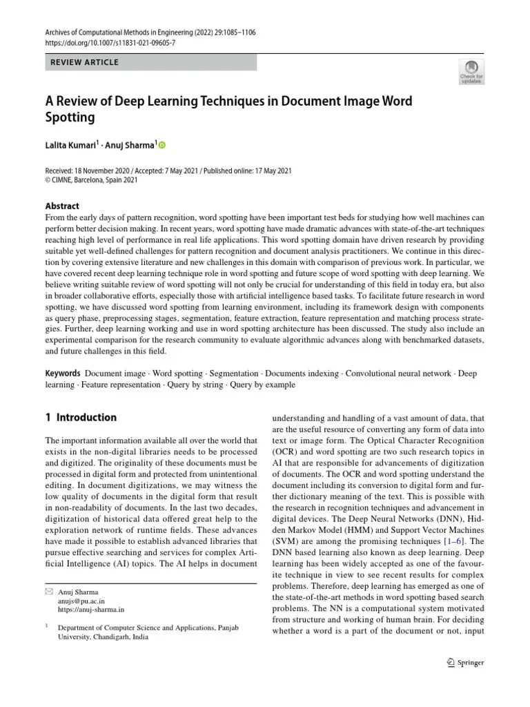 A Review Of Deep Learning Techniques In Document Image Word Spotting | PDF