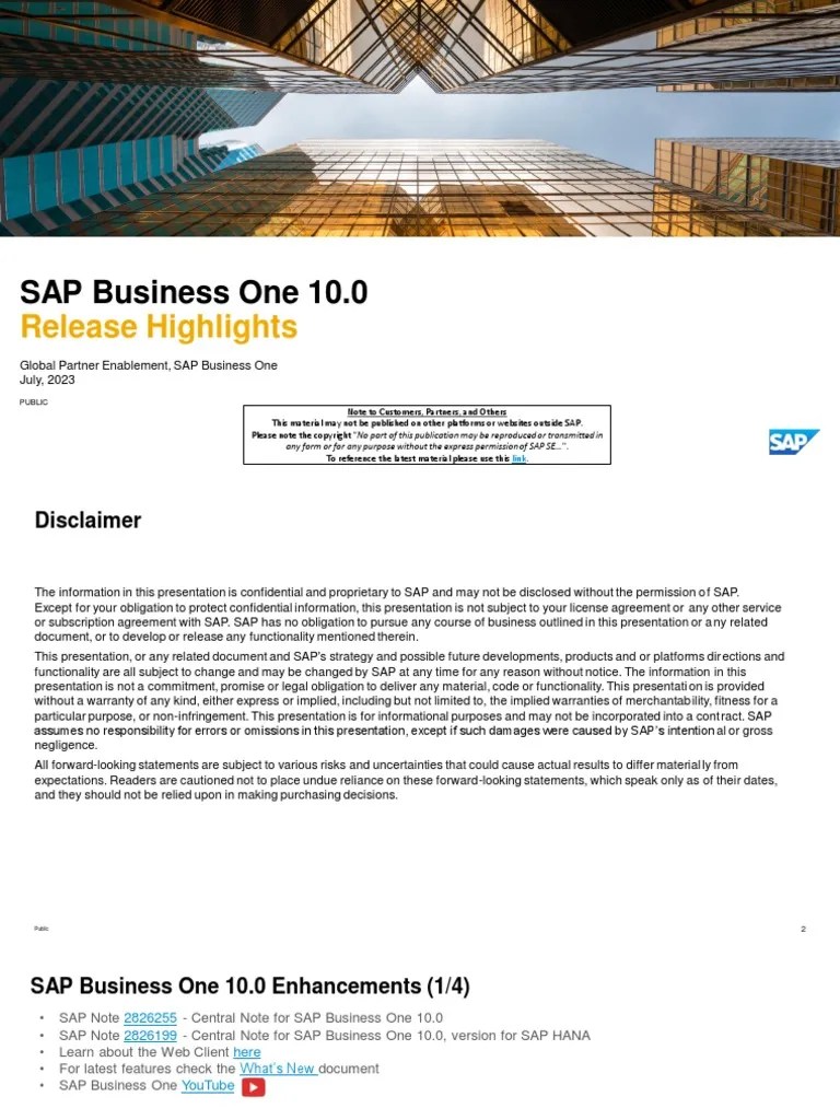 SAP Business One 10.0 Highlights July23 | PDF