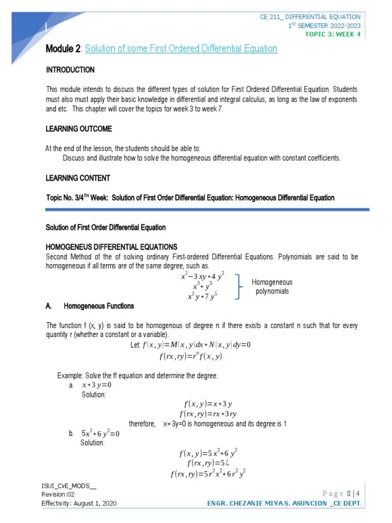 Module2 Topic3 Week4 Differential Equation | PDF | Equations ...
