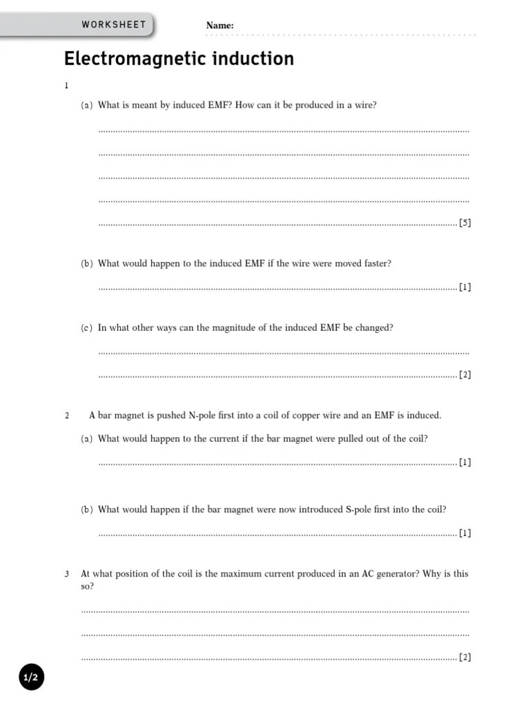 Electromagnetic Induction - Worksheets | PDF