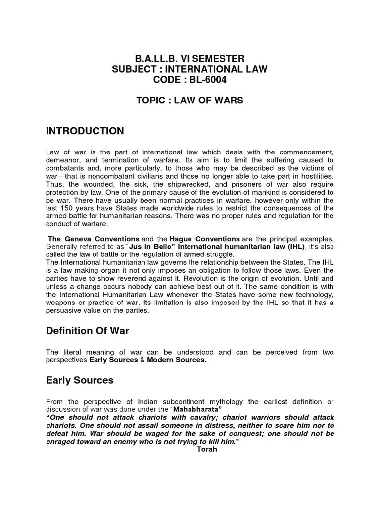 BA LLB VI SEM INTERNATIONAL LAW BL 6004 Lecture On Law Of Wars | PDF ...