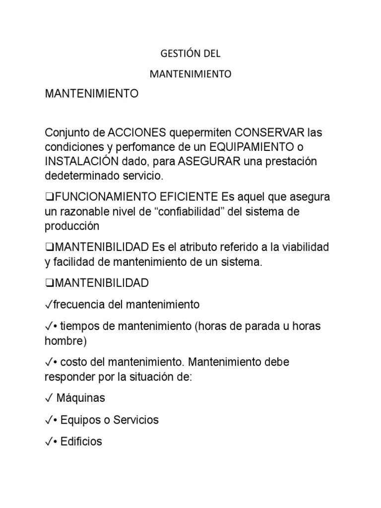 Gestión Del Mantenimiento | PDF | Ingeniería De Confiabilidad